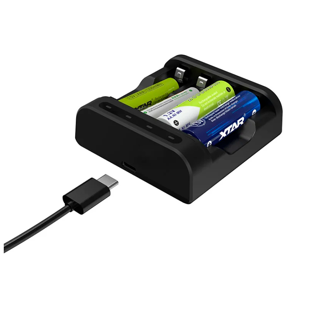 XTAR L4 AA/AAA Battery Charger - For 1.5V Lithium & 1.2V NiMH Rechargeable Batteries, USB-C Input