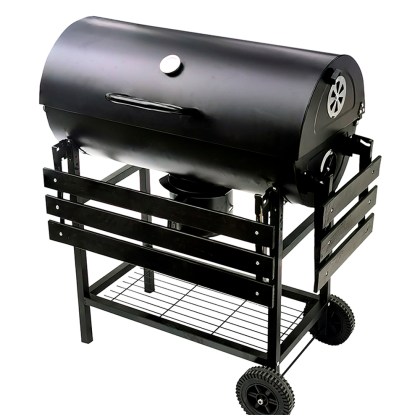 BORMANN CHARCOAL GRILL M70xW35cm, WITH LID, SIDE AND FRONT TABLE, THERMOMETER AND 2 WHEELS
