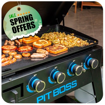 Pit Boss Portable Gas Ultimate Plancha:  4 Burner with Cart 30mb, with Manifold kit