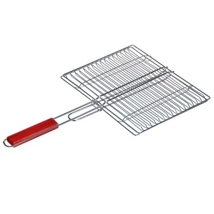 Straight Stainless Steel Grill With Wooden Handle 27x33x57cm